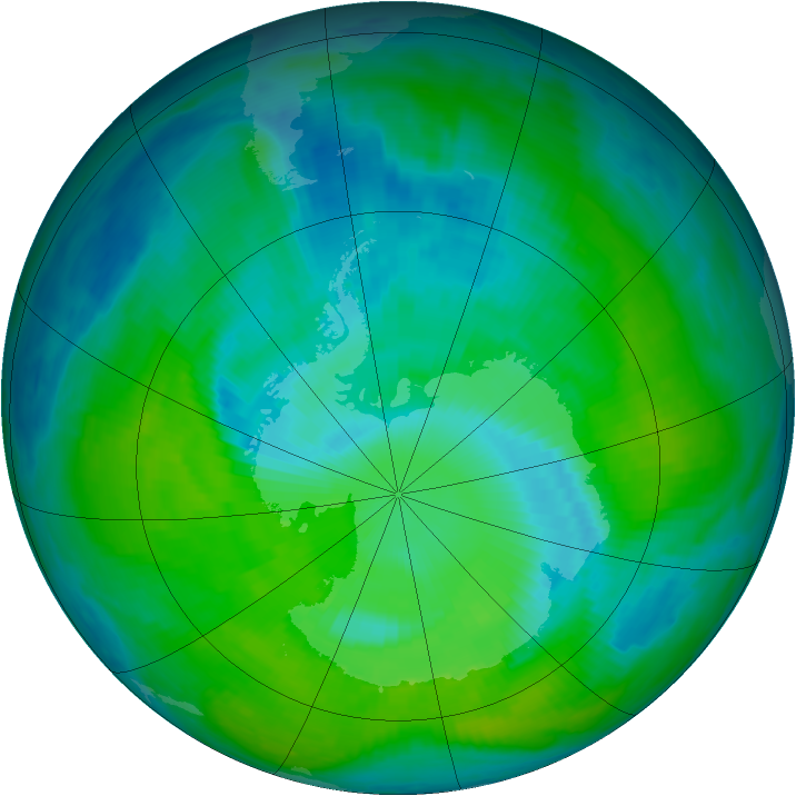 Antarctic ozone map for 19 December 1996